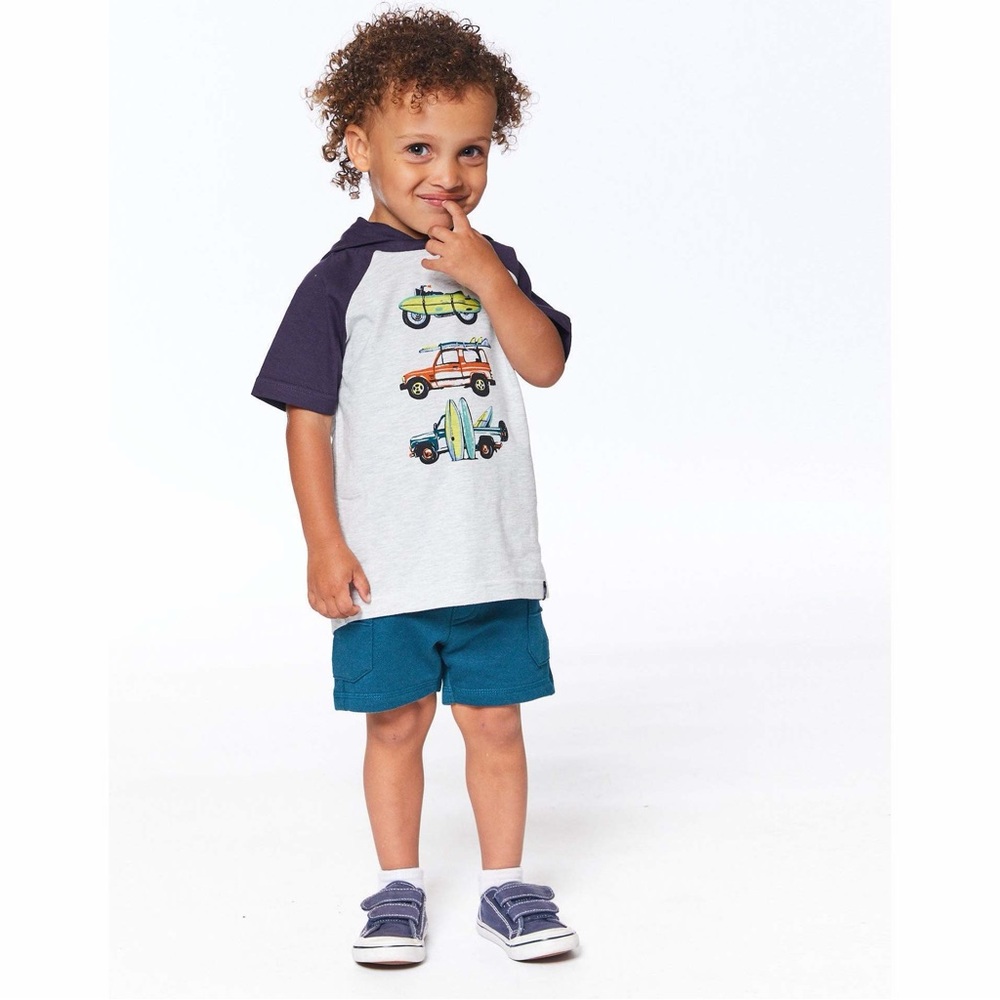 Deux par Deux Surf Truck Themed Toddler Hooded Tee
